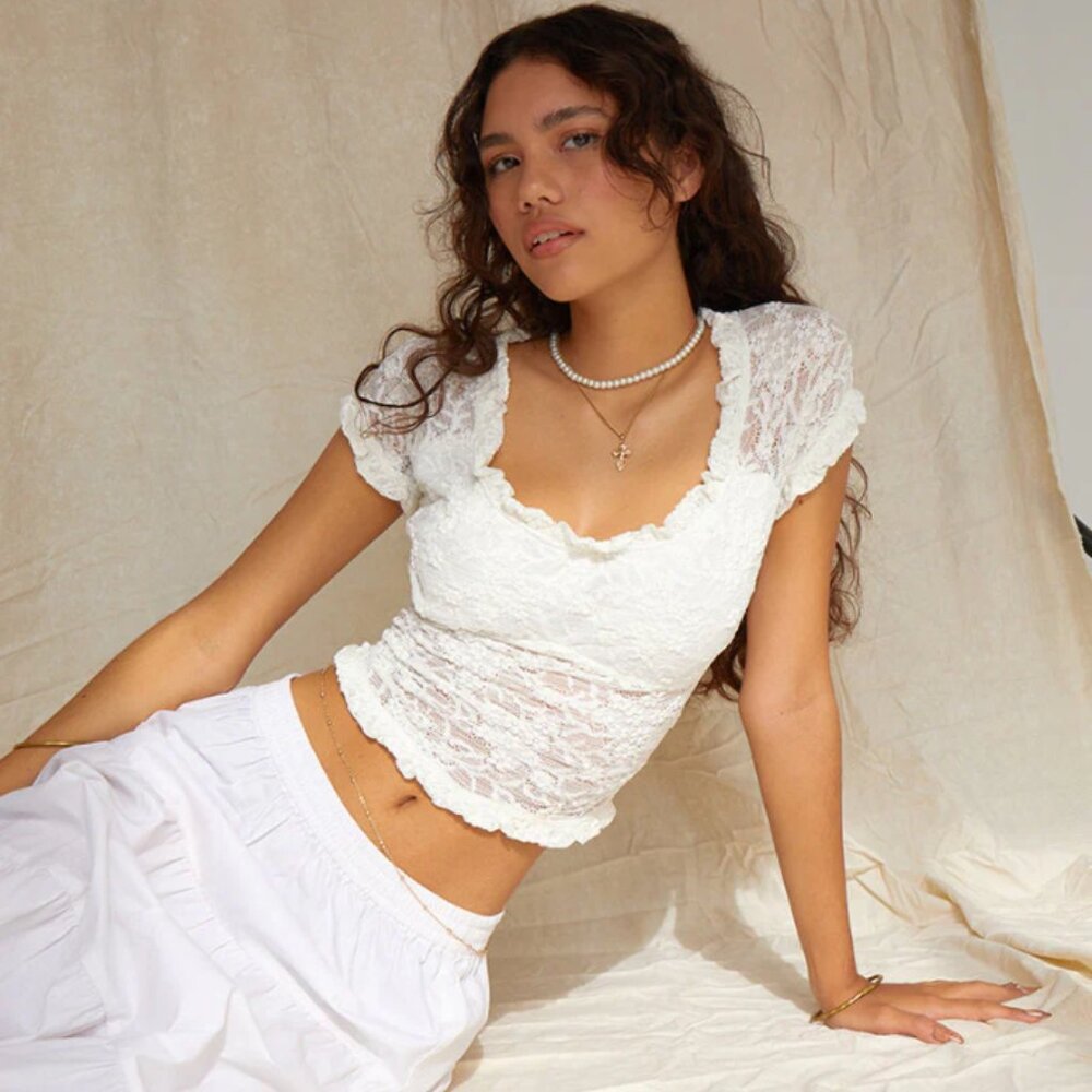 Motel Rocks Rufte Ivory Lace Top NWT Size S